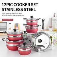 Ensemble de 12 Pièces Écologique en Acier Inoxydable Casseroles et Poêles avec Couvercle en Verre Compatible Induction Inclut Faitout, Poêle à Frire et Plus Encore
