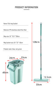 Juego de Mopa Plana Giratoria 360° Premium, Rectangular, Grande, de Microfibra, con Cubeta, para Limpieza de Pisos Húmedos y Secos, Manos Libres - Product Image 4