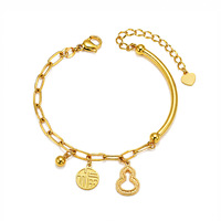 Bracelet de luxe léger en acier inoxydable avec motif Fu, barre incurvée, pendentif gourde creuse et chaîne mixte, style niche
