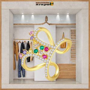 Bague géométrique en laiton plaqué or 18 carats avec zircone pavée pour femmes, style romantique avec ouverture pour pierre précieuse ronde - Product Image 3