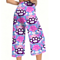 Pantalon court imprimé « Women Fight Like a Girl » taille haute, legging capri de yoga avec cordon de serrage, motif rose, coupe large, pour l'entraînement