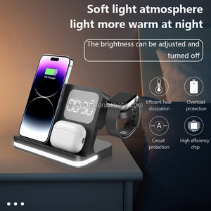 Bán Buôn Bộ Sạc Điện Thoại Mới Bộ Sạc Adapter Đa Chức Năng Đồng Hồ Báo Thức 15W Nhanh Chóng Sạc LED Ánh Sáng Ban Đêm Sạc Không Dây - Product Image 5