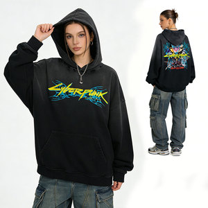 Sudadera con Capucha de Punto de Invierno Estilo Cyberpunk de Moda AMCLEVER, Prenda Vintage Teñida y Lavada con Patrón Sólido DTG - Product Image 3