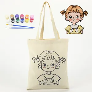 어린 소녀 DIY 손으로 그린 낙서 캔버스 가방 핸드백 숄더백 옵션 만화 패턴 쇼핑 프로모션 선물 가방