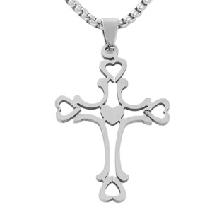 Stainless Steel <b>Cross</b> Pendant Necklace Men Heart Shape Geometric Design 120183 - Product Image 1
