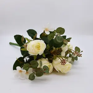 Hot Verkoop Lente Herfst Kleur 4 Bloemen 4 Knoppen Zijden Stof Kunstmatige Bloem Boeket Rose Voor Bruiloft