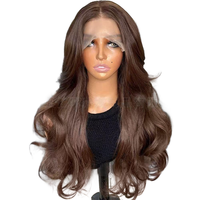 SHUANGYU 6 #   Perruques Lace Front Futura Brun Clair Ondulées avec Ligne de Cheveux Naturelle Semi-Attachées à la Main Sans Colle pour Femmes Noires Longues Densité 150%