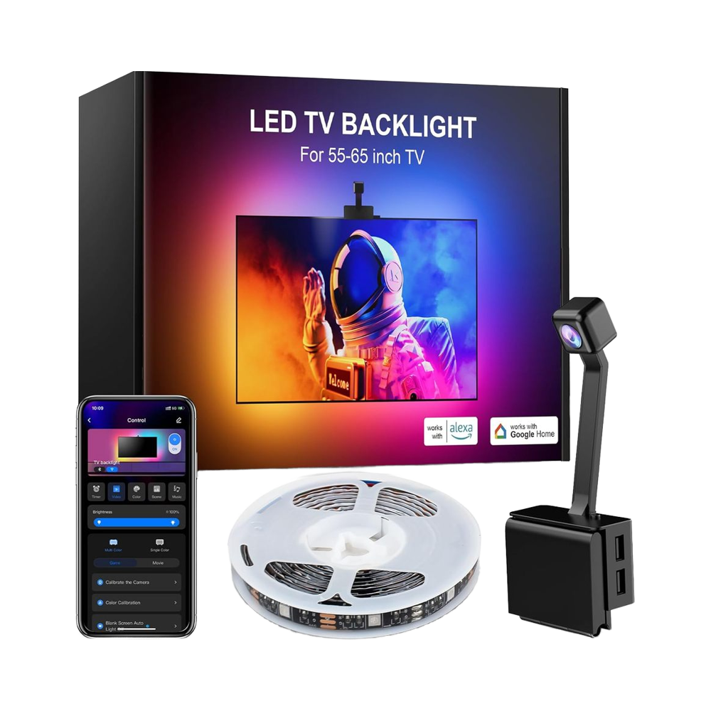 Smart RGB LED Strip Lights Compatible Bluetooth/WiFi App Music Sync for 55-65 Inch TVs Black PCB Alexa Google Home Integration