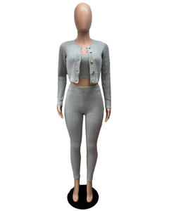 Viviblook C919ST Winter Outfits <b>for</b> <b>Women</b> 3-Piece Knitting Loungerwear Sets <b>Short</b>-Length <b>Cardigan</b> Tank Solid Three-Piece Legg - Product Image 5