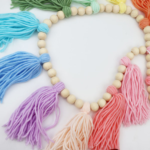 Lazos de lluvia de macramé para pared, <span class=keywords><strong>cuentas</strong></span> de madera, borlas tejidas, decoración Bohemia para habitación de niños - Product Image 3