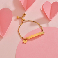 Bracelet en acier inoxydable avec chaîne maille gourmette, breloque barre vierge, réglable, personnalisable avec logo gravé, bijoux sur mesure pour femme