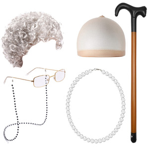 ชุดคอสเพลย์ยายหญิงชราแต่งตัวตลกกับหมวกวิกผมสร้อยคอมุกแว่นสายตาสายโซ่ชุดยายจริงสำหรับเด็กผู้หญิง - Product Image 5