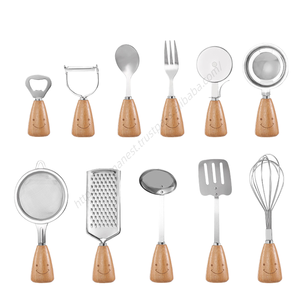 Utensilios de Cocina al por Mayor: Juego de 12 Piezas de Utensilios de Cocina con Cuchara y Espumadera, Mango con Aislamiento de Grano de Madera - Product Image 5