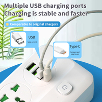 Multiprise universelle avec interrupteurs indépendants, USB Type C, charge rapide, sécurité, ignifuge, multiprise de bureau