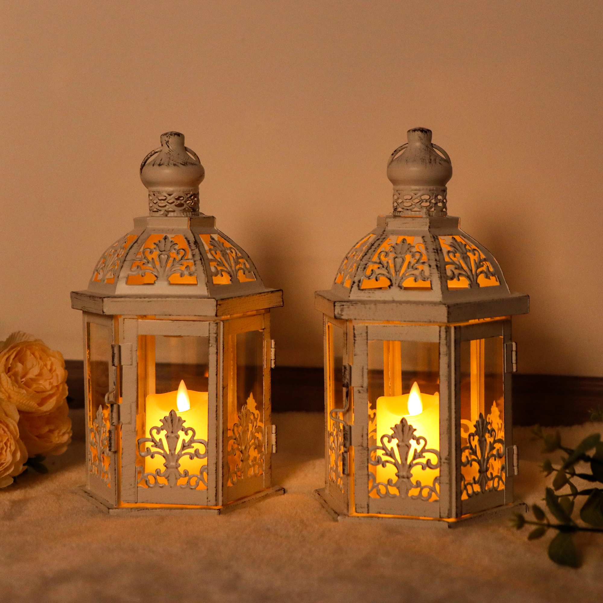 Set of Two Rustic Portable Wedding Candle Lantern Hanging Iron
