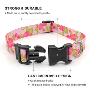Floral Pink Rose Pattern <b>Cat</b> <b>Collar</b> Adjustable Polyester Buckle Closure Small Breed <b>Cute</b> Style All Seasons Pet <b>Collar</b> - Product Image 2