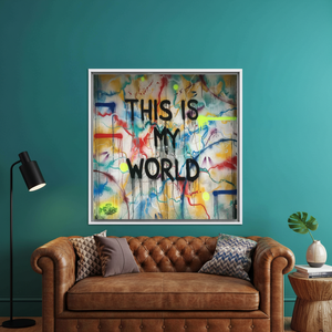 Graffiti Wall Art: 'This is My World' Printed Canvas <b>Poster</b>,WHITE <b>FRAMED</b> CANVAS - Product Image 3