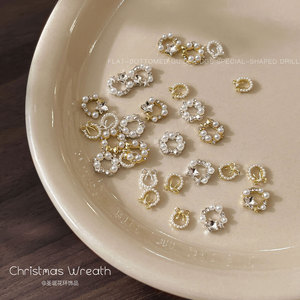 Adornos de uñas de aleación con diseño de corona navideña, lazo y perlas, racimos de diamantes de imitación prefabricados para decoración de uñas, accesorios de manicura - Product Image 6
