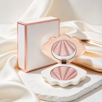 Poudre de contour et d'illuminateur pressée pour le visage, haute pigmentation, avec logo personnalisé, marque exclusive, et palette de couleurs fluorescentes.