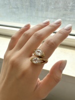 18K Vergoldeter Edelstahl Fassung mit Doppelmarquise-Zirkonia Ehering für Damen Nicht Verblassender Geometrischer Schmuck