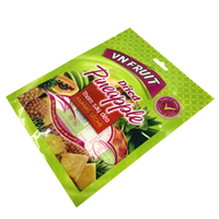 Sacs en Mylar imprimés sur mesure, scellés sur 3 côtés, résistants à l'humidité, avec trou de suspension et encoche de déchirement, pour l'emballage de mangues séchées, de fruits secs et de snacks.
