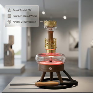 Cachimba de madera maciza y acero inoxidable con diseño de platillo volador, interruptor táctil LED, diseño de doble tubo, incluye líquido y carbón - Venta al por mayor - Product Image 1