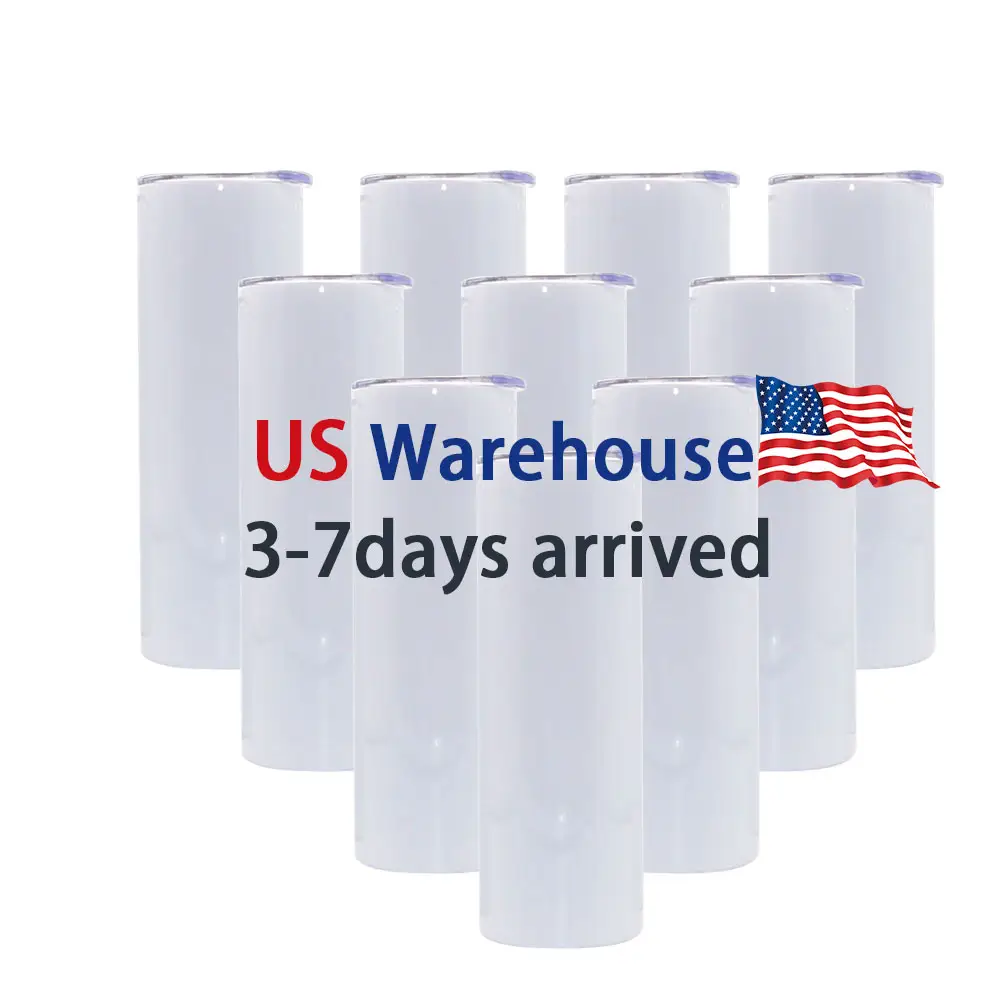 USA Warehouse Free Shipping 20Oz Diy Straight Blanks Stainless Steel Cup Double Walled White Cups Sublimation Tumbler With Straw