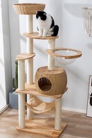 Vente directe usine : Arbre à chat classique multi-niveaux en bois et lin, écologique, facile à assembler pour les animaleries