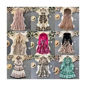 Bán Buôn 2024 Mùa Hè Châu Âu Và Mỹ Phong Cách Dresses Cổ Cao Eo Mỏng Phù Hợp Với In A-Line Lớn Đu Của Phụ Nữ Mặc - Product Image 1