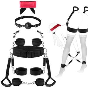 Verstellbare Handschellen Fußfesseln Oberschenkelmanschetten Knebel Augenbinde Klemmen 9-teiliges Set Fesselset <span class=keywords><strong>Sex</strong></span> Bondage BDSM Frauen Erwachsene Paar Spielzeug - Product Image 1
