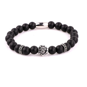 Vnox — Bracelet en forme de tête de Lion pour hommes, bijou perlé et élastique de haute qualité en acier inoxydable 316L, Logo personnalisé en pierre naturelle - Product Image 4