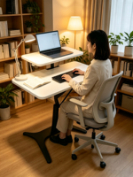Bureau informatique réglable en hauteur, simple, pour position assise ou debout, avec double plateau, poste de travail portable pour la maison et le bureau