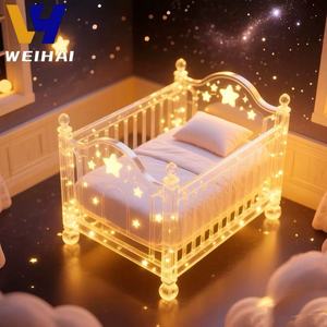 Cũi trẻ em Acrylic cao cấp với bánh xe 360 °-Nôi trong suốt hiện đại, chiều cao có thể điều chỉnh & lưới thoáng khí - Product Image 3