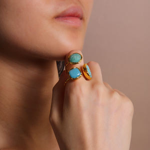 Moda Simple <span class=keywords><strong>Natural</strong></span> azul turquesa howlita azul Aventurina TianHe piedra brillo anillo abierto para fiesta - Product Image 5