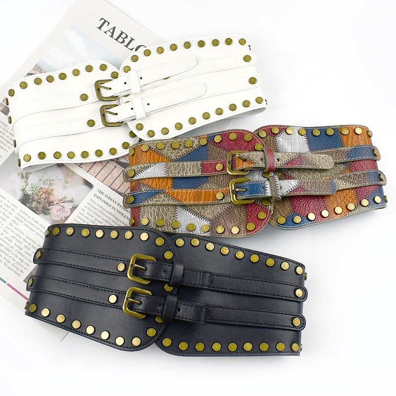 Meetee CB983 Dress Belt - Vintage Leather & Elastic Shapewear