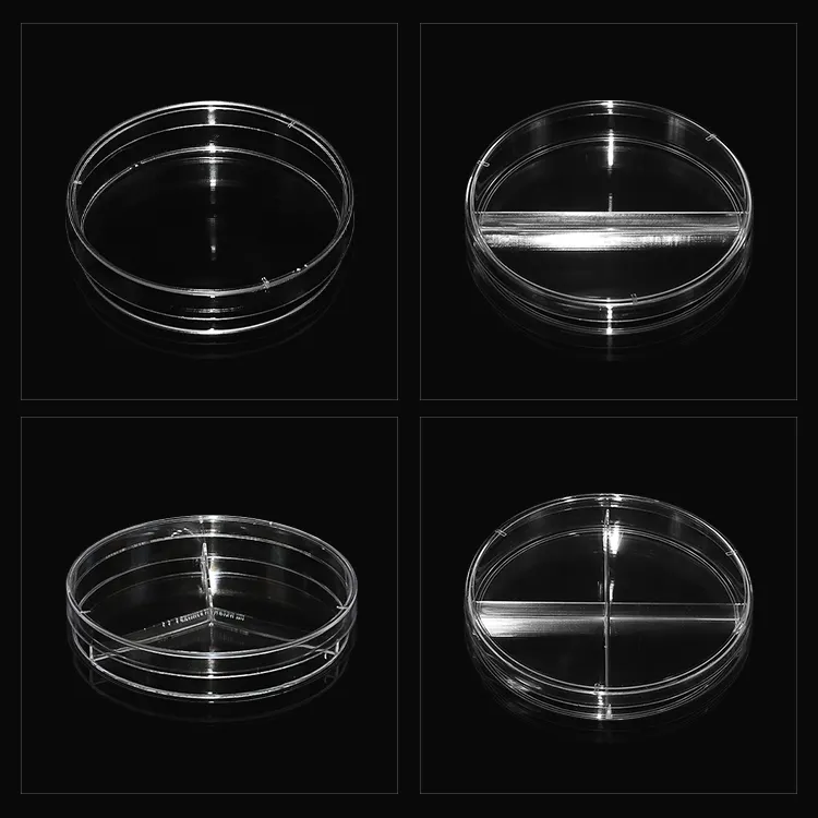 Laboratuvar 90mm plastik Petri yemekleri 2 bölüm tabaklar