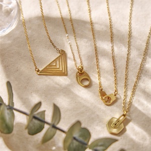 Fine Elegant Minimalist Jewelry Gold Plated Stainless Steel Custom Geometric Pendant <b>Necklace</b> for Women - Product Image 3