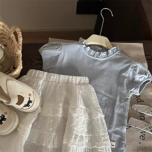 Tongxingyuan Girls Lace Hollow Out A-Line Skirt Off White Cotton Midi Childrens Dress Spring Summer Style - Product Image 4