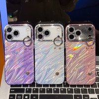 Coque de protection électroplaquée avec motif animal, effet vague laser et support dragonne pour iPhone 17 Pro Max, 18 Pro Max, 16