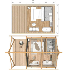 Luxe dubbele waterdichte canvas glamping tent met ruim interieur, vier seizoenen, stalen frame, één slaapkamer, woonkamer, 4x6m - Product Image 6