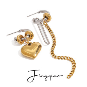 ต่างหูรูปหัวใจ Yueli สีทอง สีเงิน ดีไซน์เรขาคณิต ประดับพู่ห้อย เหมาะสำหรับผู้หญิงใส่ทุกวัน - Product Image 1