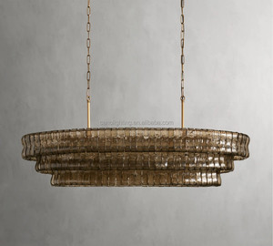 <span class=keywords><strong>Lampadario</strong></span> Moderno Grande in Vetro <span class=keywords><strong>Grigio</strong></span> Fumé a Strisce per Soggiorno, Camera da Letto, Hotel - <span class=keywords><strong>Lampadario</strong></span> Ovale in Ottone Ghiaccio - Product Image 2