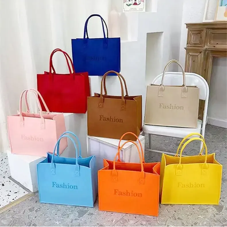Hot Selling Colorful Reusable New Trend Large Capacity Shopping Felt Tote Bag With Custom Logo with customized size