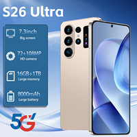Smartphone S26 Ultra Shenzhen 7,3 pouces 90Hz Android 15 16 Go 1 To 108 MP 8800 mAh Deca Core 5G Double SIM Carte TF Face ID Écran LED