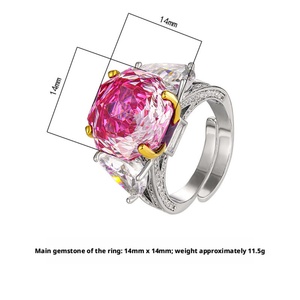 Fashion Jewelry Eco-friendly Copper <b>Gold</b> Plated 14*14mm Gradient Pink Zircon Geometric 3 Stone <b>Ring</b> <b>Settings</b> for Women - Product Image 2