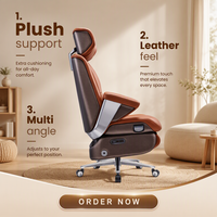 Chaise de bureau de direction à dossier haut, design minimaliste avec cuir véritable et accoudoirs en cuir, style traditionnel