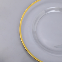 Assiettes de charge en verre 13 \ "écologiques en gros d'usine, bordure transparente en or rose blanc noir pour décorations de mariage