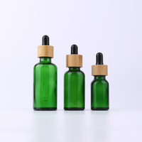 Tutup Botol Pipet Bambu Kaca Hijau Kapasitas Besar dengan Lapisan Matte dan Tutup Sekrup untuk Minyak Esensial dan Serum Perawatan Kulit