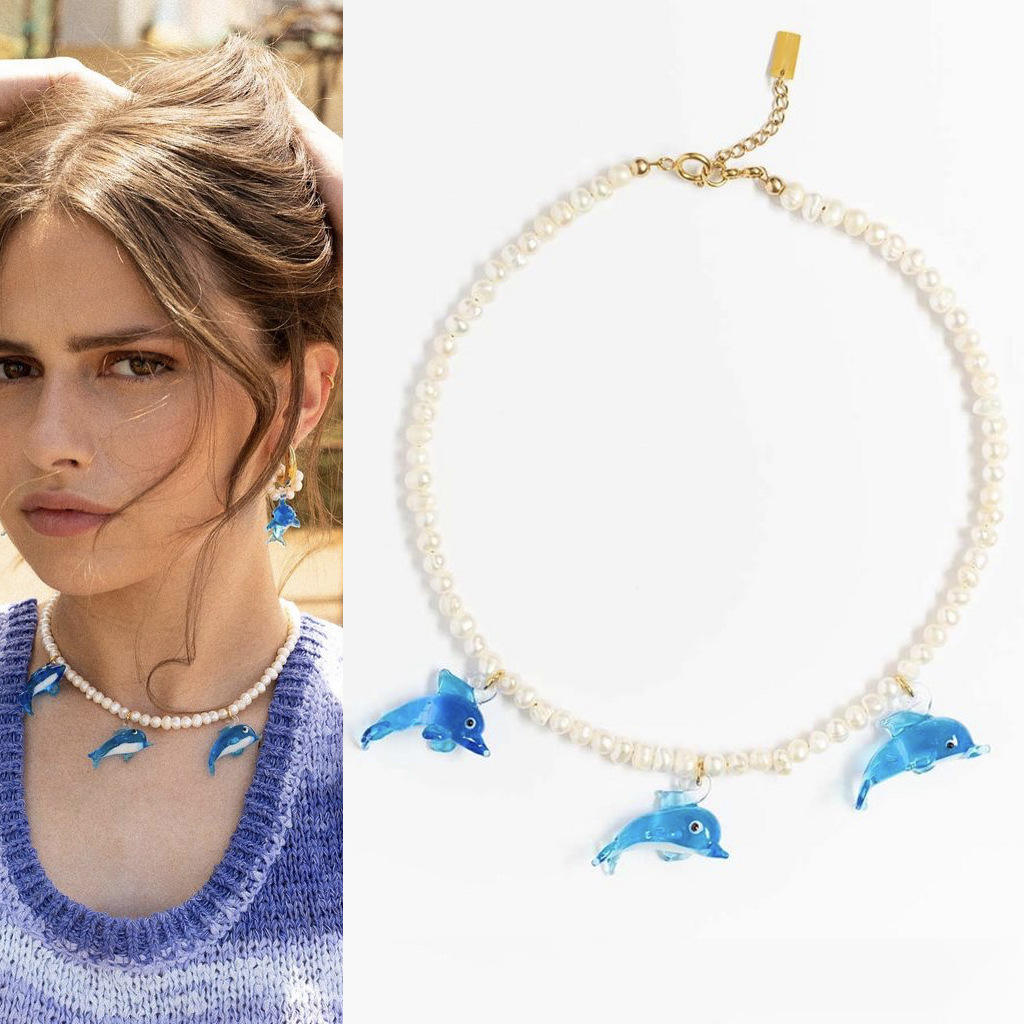 Seule perle bleu clair dauphin 38 + 5cm np5-6