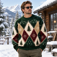 Pulls de Noël moches pour hommes en gros, pull tricoté à col rond avec logo personnalisé, fournisseur de pulls de Noël rétro à motif Argyle flocon de neige